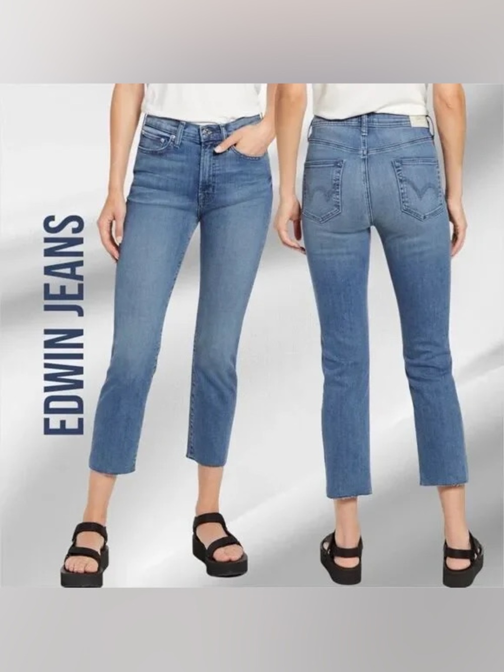 ANTHROPOLOGIE Edwin Bree Straight Raw Hem Jeans Azure Blue Wash Size 31